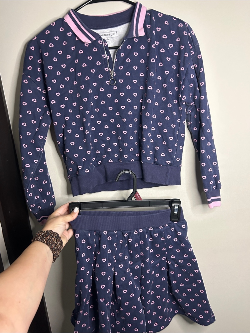 Madden Girl Navy Two-Piece Heart Print Set with Pink Accents